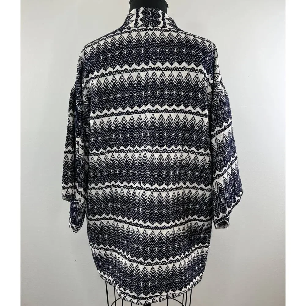 Guadalupe Design Blue White Stripe Cotton Short Sleeve Open Cardigan Kimono Top
